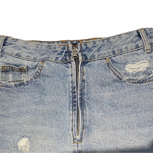 Zara Distressed Asymmetrical Blue Denim Midi Skirt - Picture 7 of 9